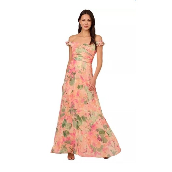 Adrianna Papell Off The Shoulder Chiffon Gown 10 Fairy Whimsigoth Homecoming - Picture 1 of 4